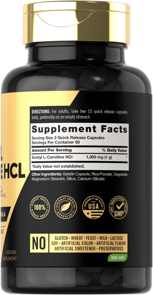 Acetyl L-Carnitine HCL 1000mg per serving | 100 Capsules - Image 2