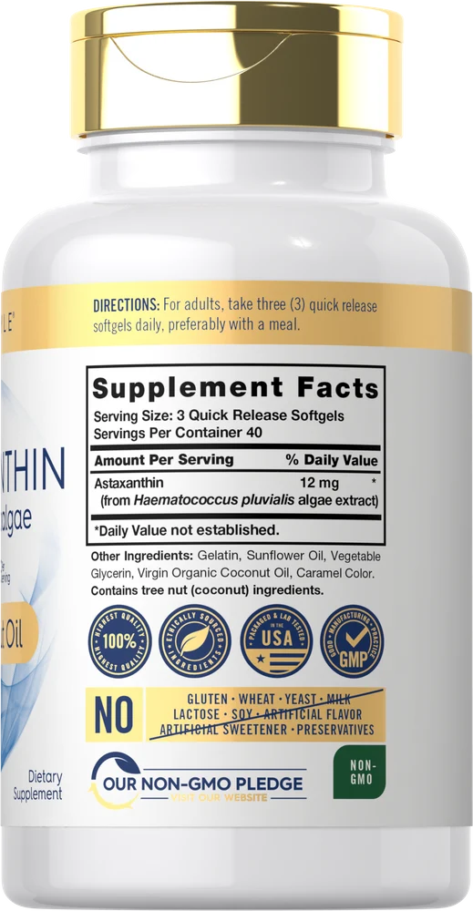 Astaxanthin 12mg per serving with Coconut Oil | 120 Softgels - Image 2