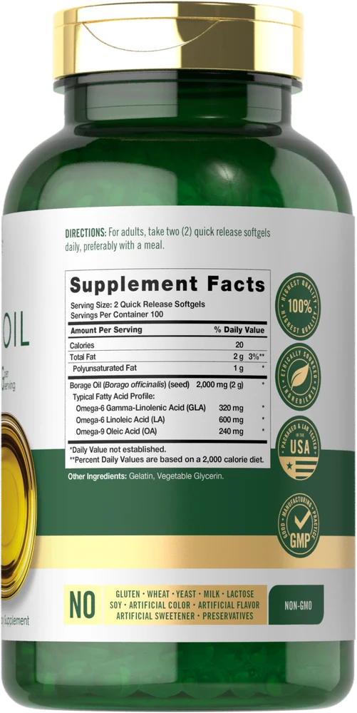 Borage Oil 2000mg per serving | 200 Softgels - Image 2
