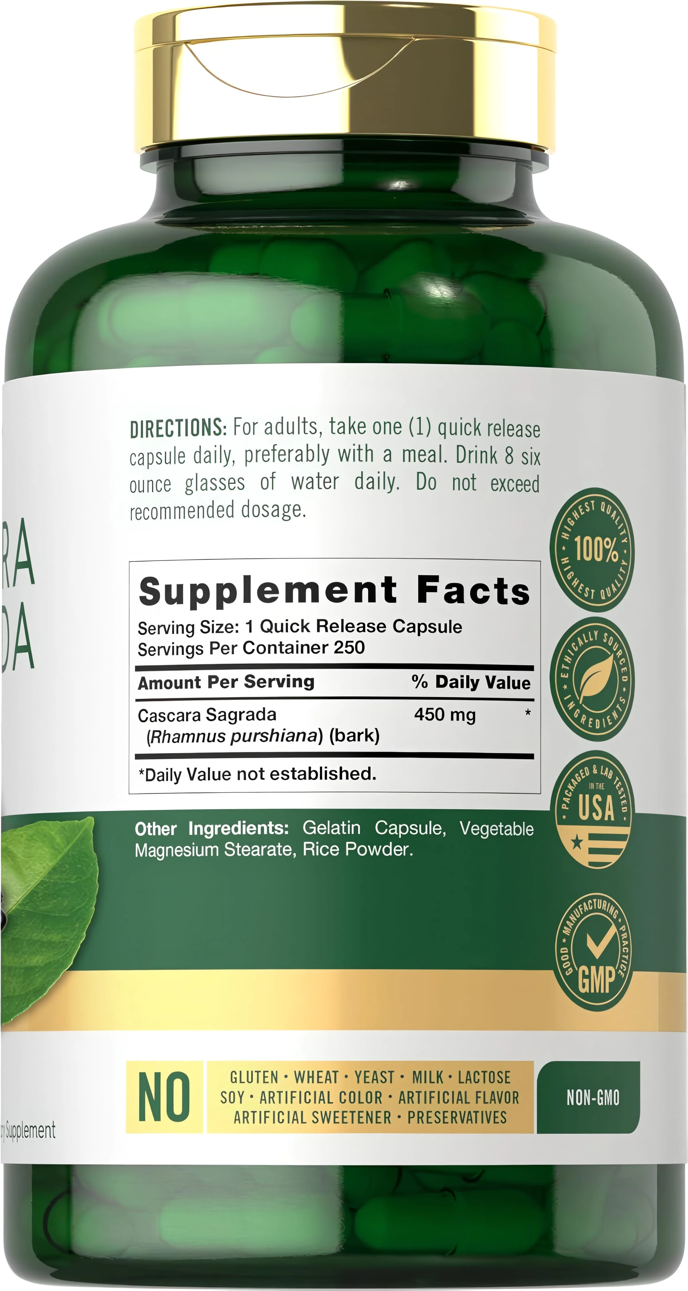 Cascara Sagrada 450mg | 250 Capsules - Image 2