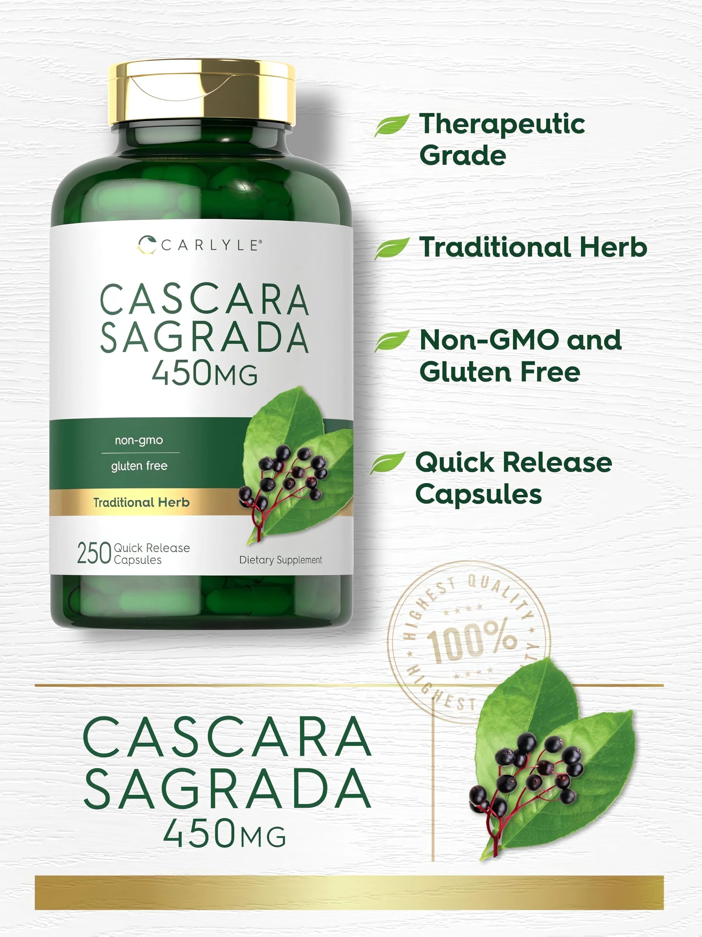 Cascara Sagrada 450mg | 250 Capsules - Image 4