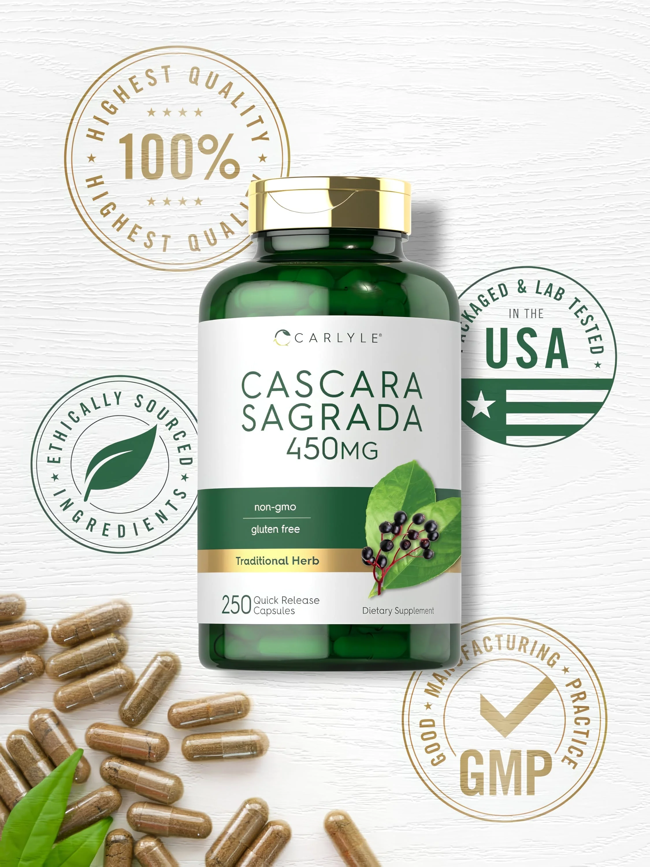 Cascara Sagrada 450mg | 250 Capsules - Image 6