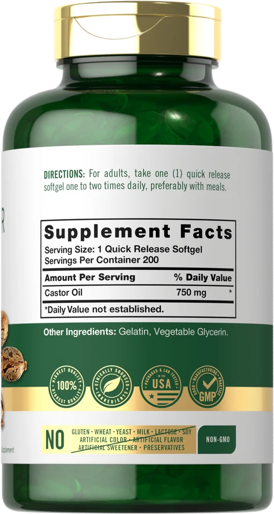 Castor Oil 750mg | 200 Softgels - Image 2