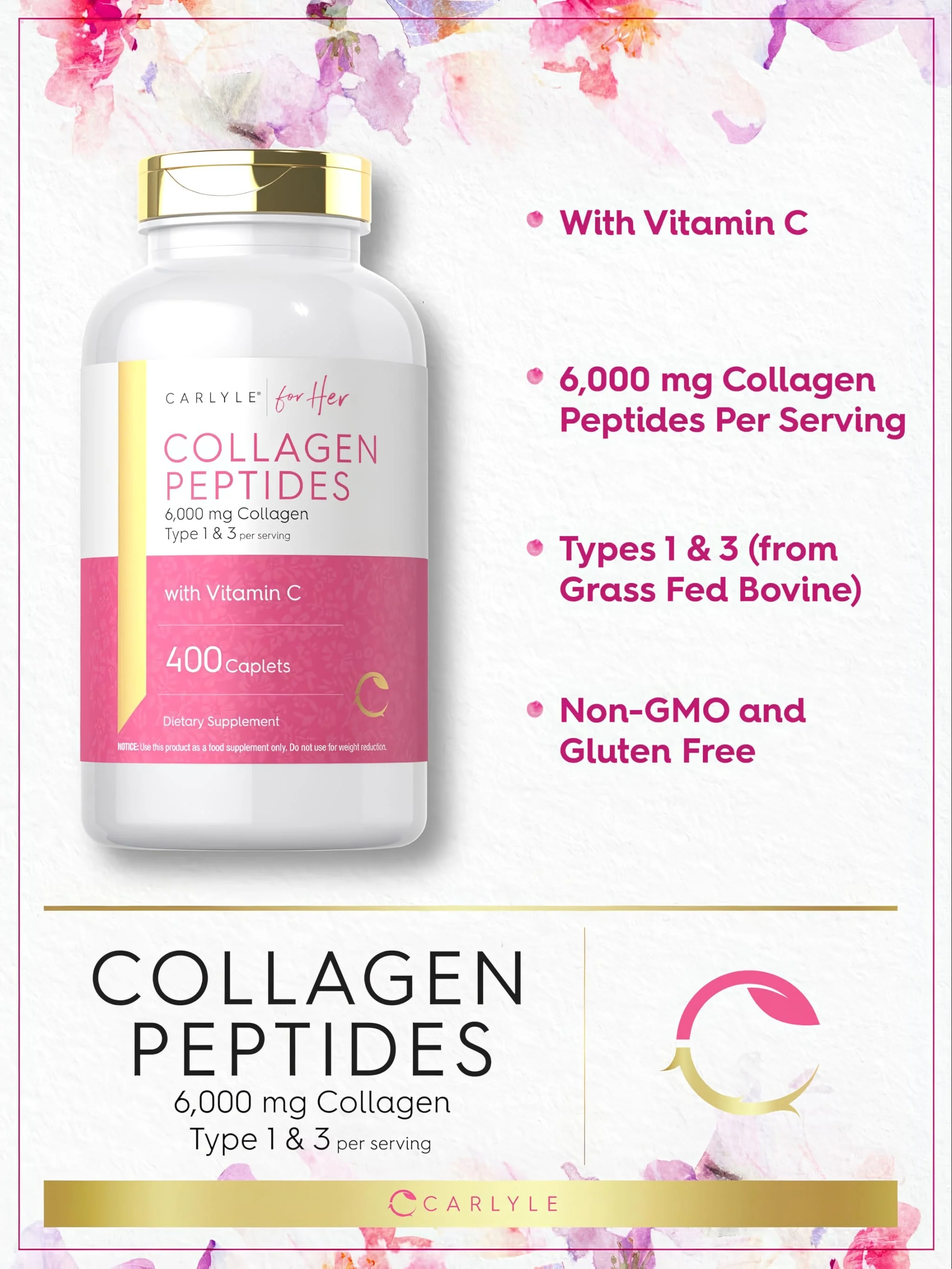 Collagen Peptides with Vitamin C | 400 Caplets - Image 4
