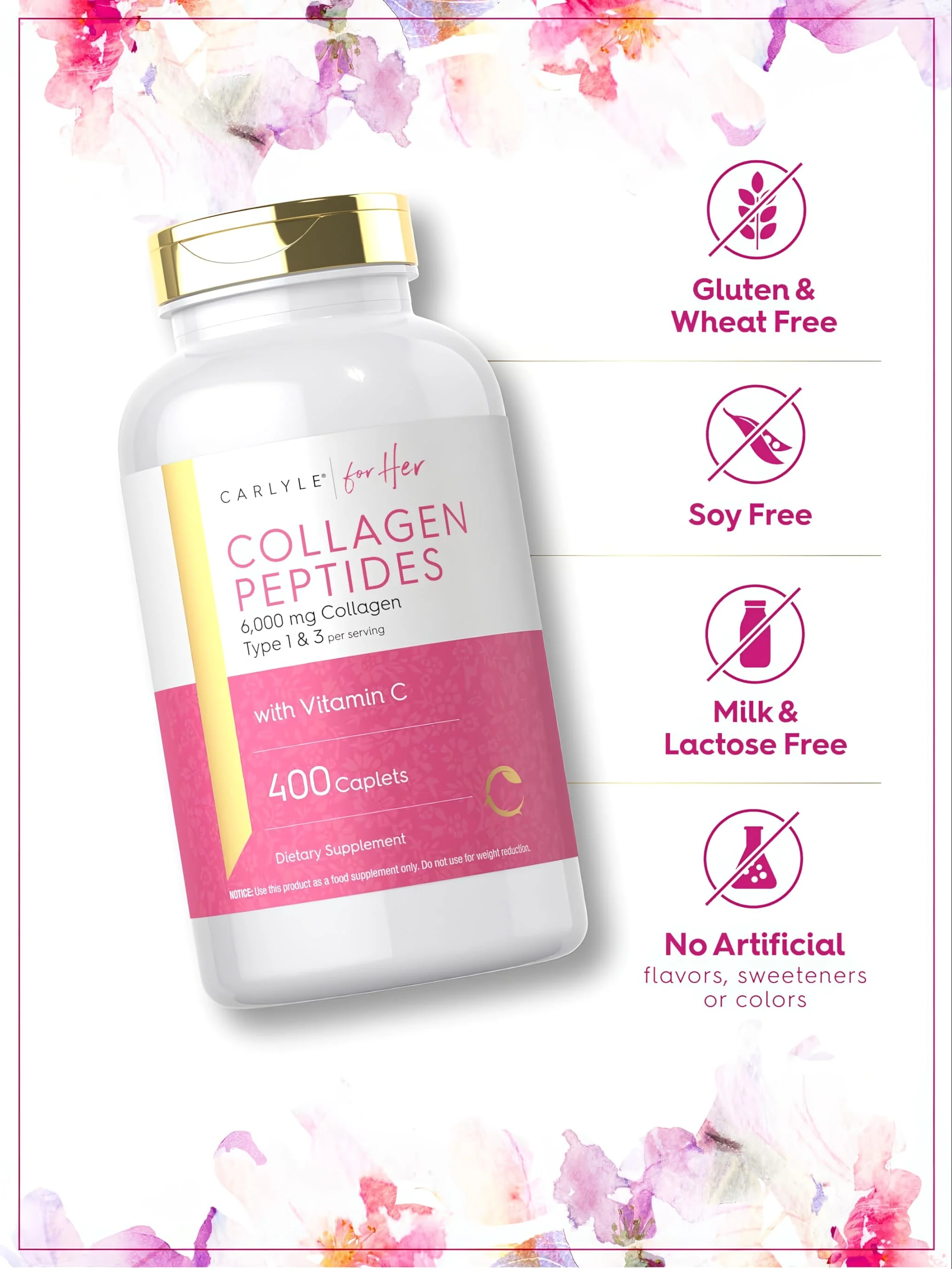 Collagen Peptides with Vitamin C | 400 Caplets - Image 5