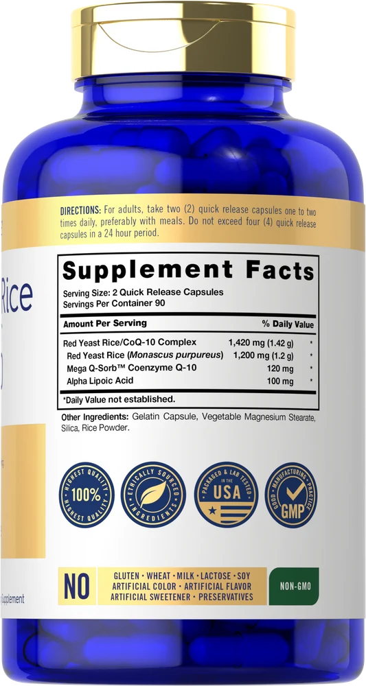 CoQ10 with Red Yeast Rice 1420mg per serving | 180 Capsules - Image 2