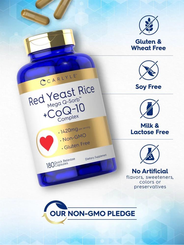 CoQ10 with Red Yeast Rice 1420mg per serving | 180 Capsules - Image 5