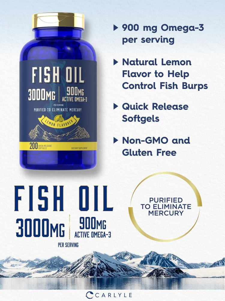 Fish Oil 3000mg with Omega-3 900mg per serving | 200 Softgels - Image 3