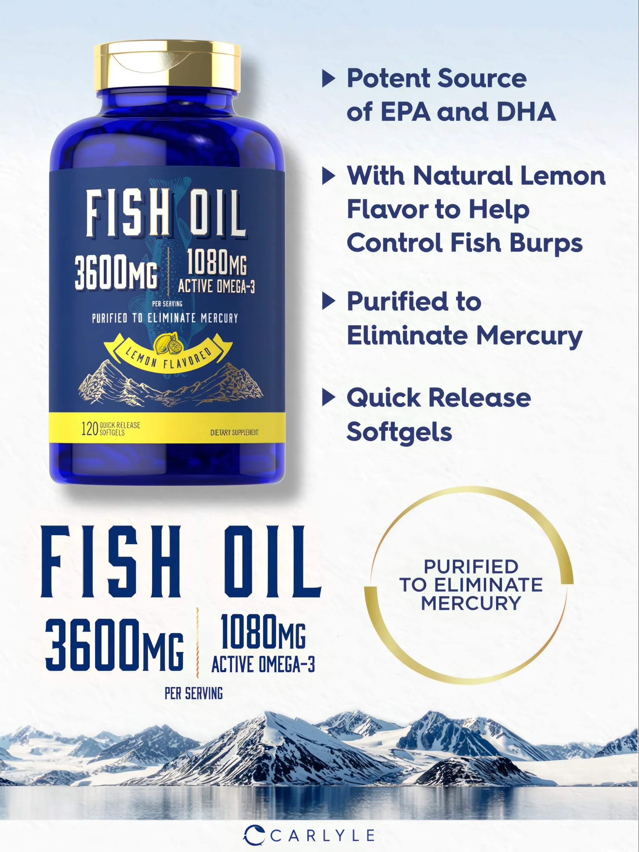 Fish Oil 3600mg with Omega-3 1080mg per serving | 120 Softgels - Image 3