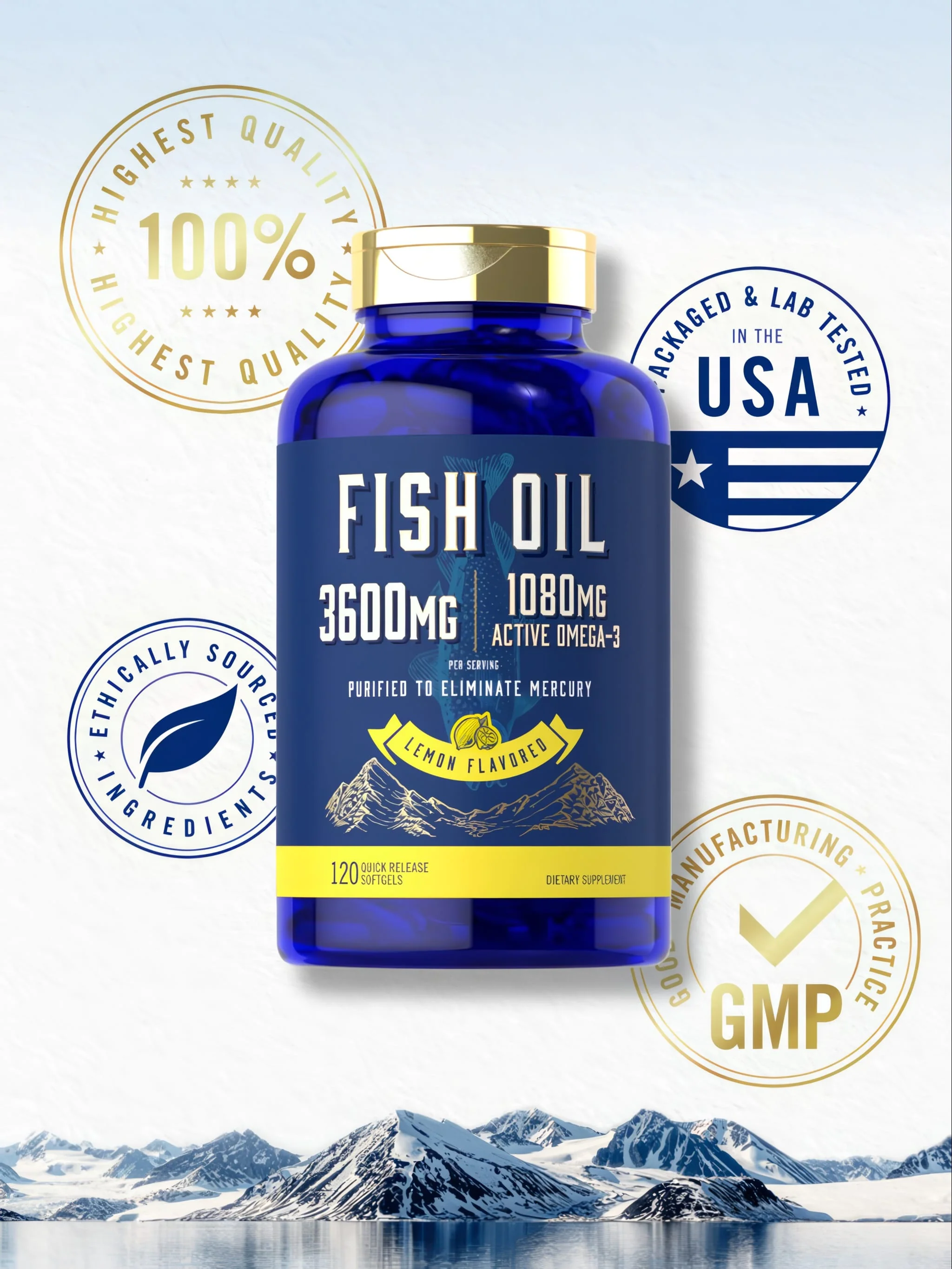 Fish Oil 3600mg with Omega-3 1080mg per serving | 120 Softgels - Image 5