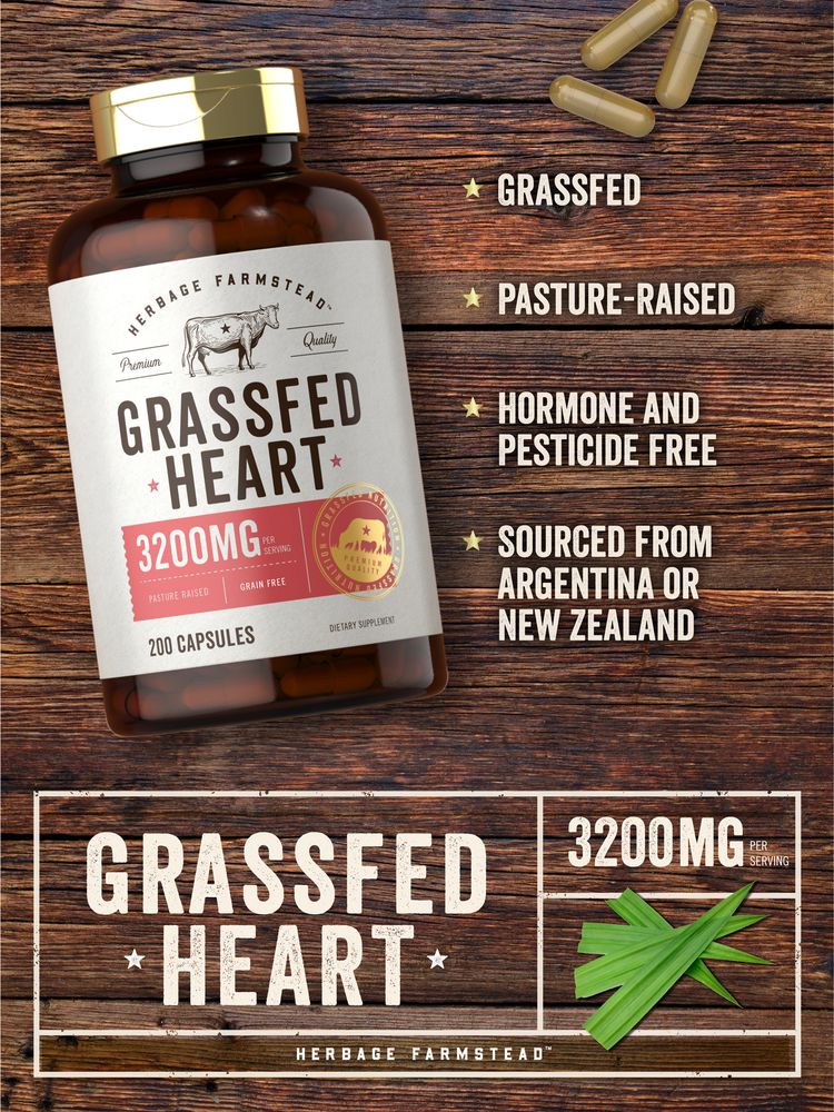 Grass Fed Beef Heart 3200mg per serving | 200 Capsules - Image 3