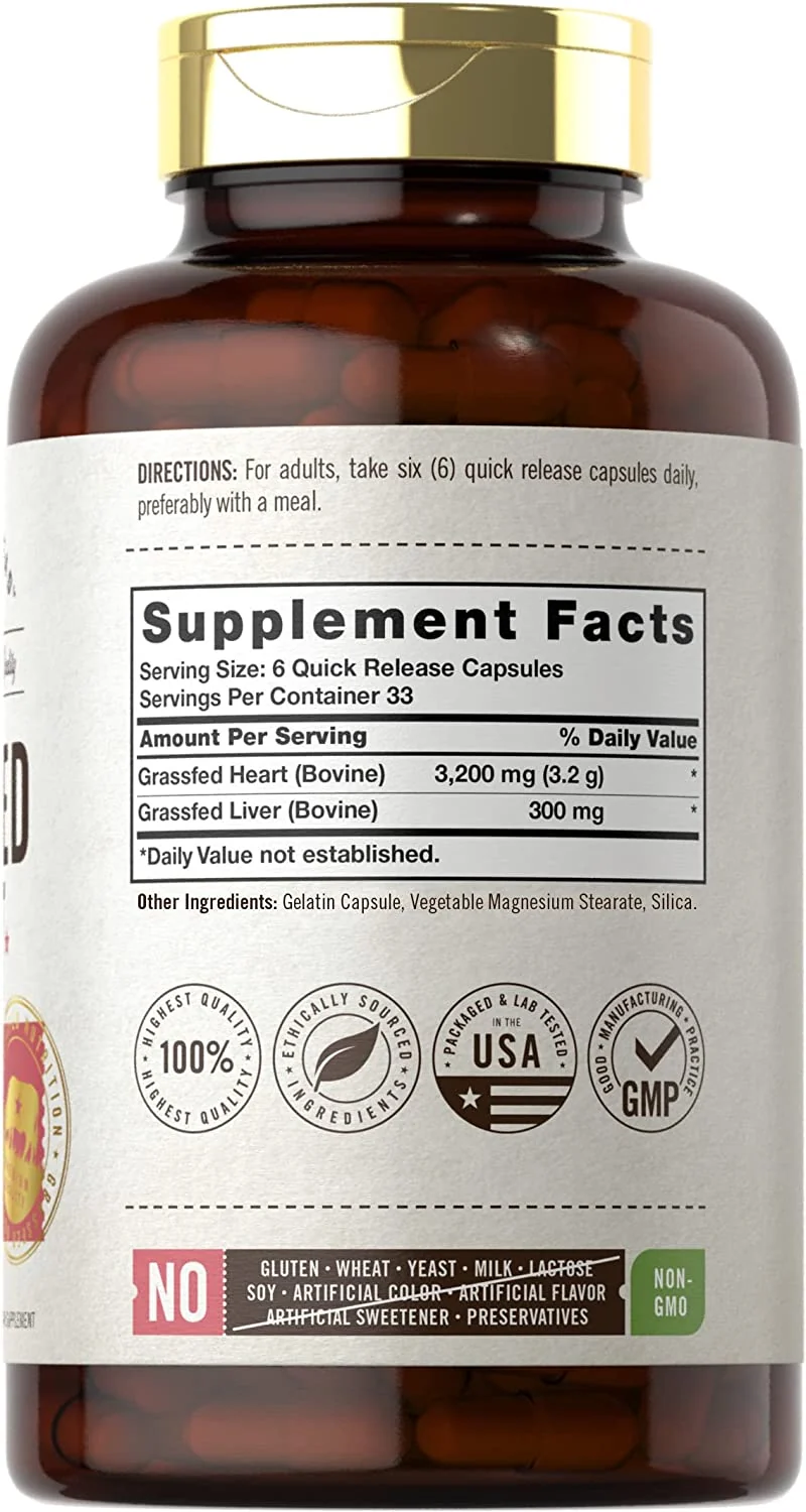 Grass Fed Beef Heart 3200mg per serving | 200 Capsules - Image 8