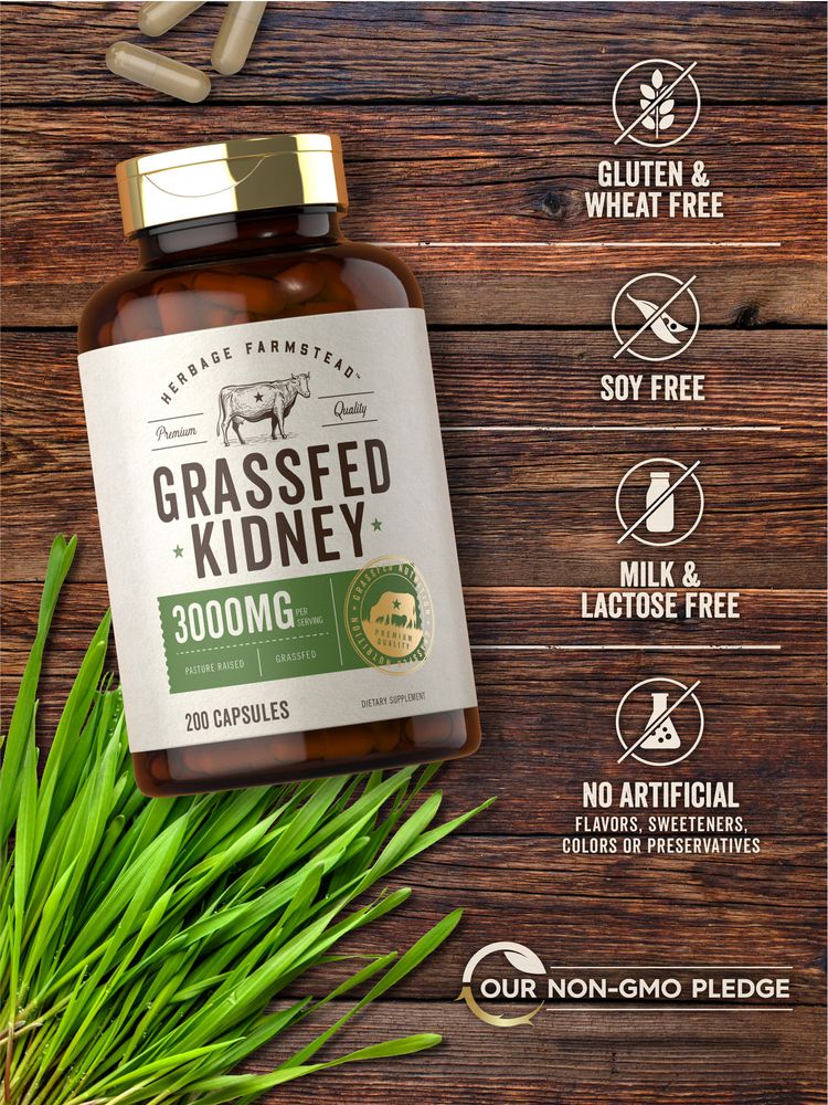Grass Fed Beef Kidney 3000mg per serving | 200 Capsules - Image 4