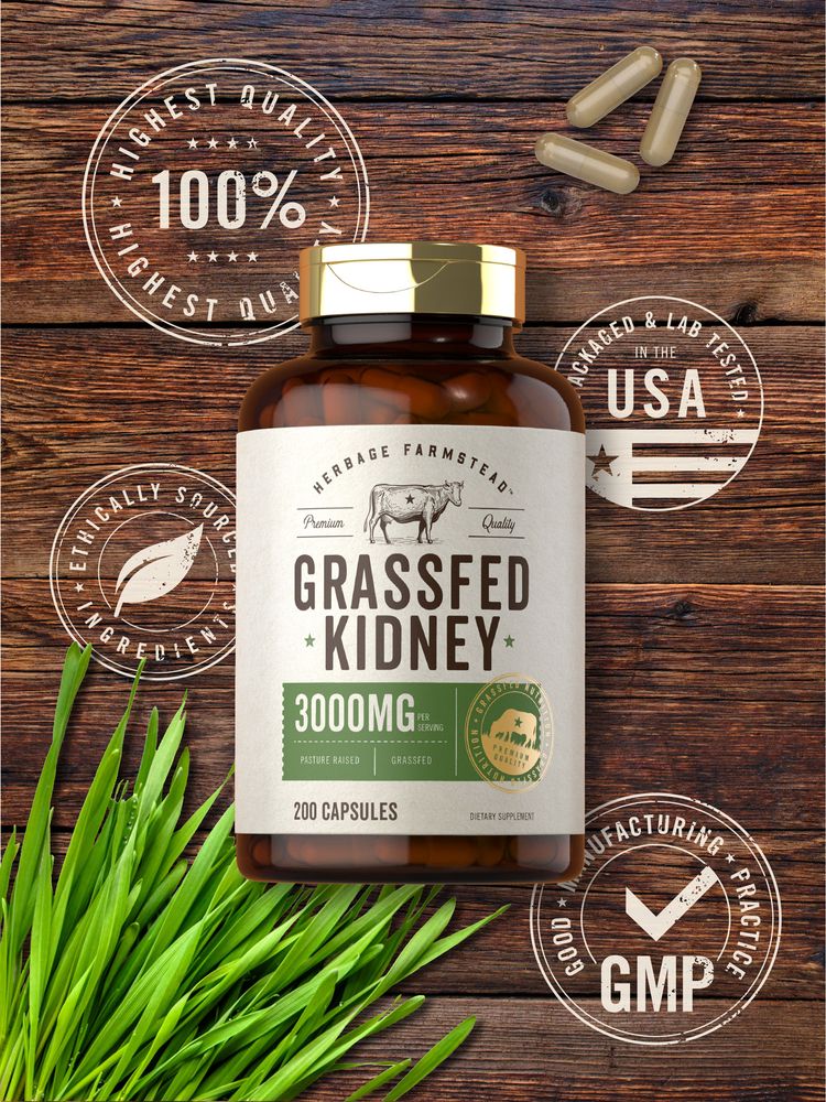 Grass Fed Beef Kidney 3000mg per serving | 200 Capsules - Image 5