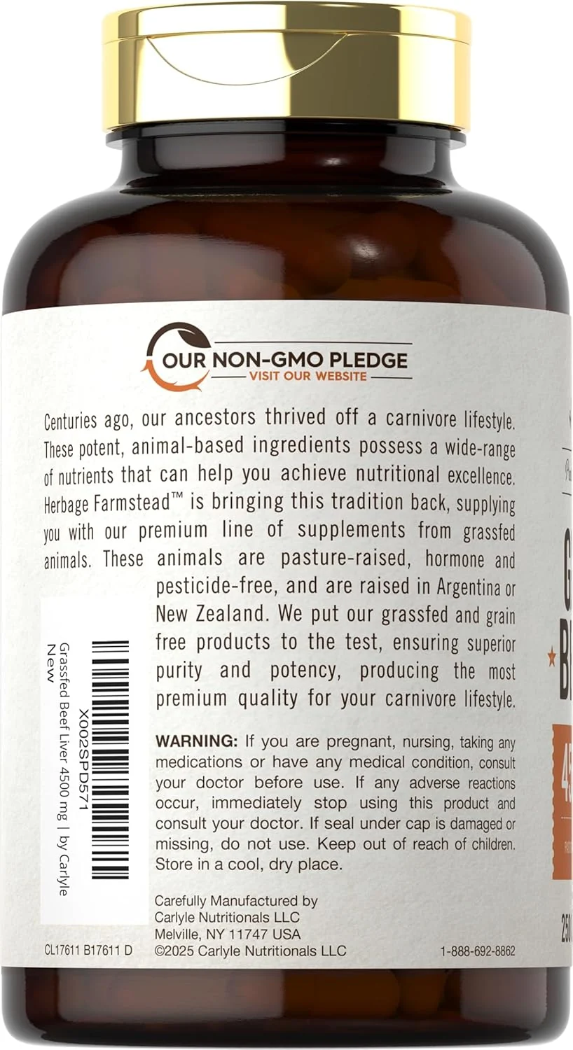 Grass Fed Beef Liver 4500mg per serving | 250 Capsules - Image 3