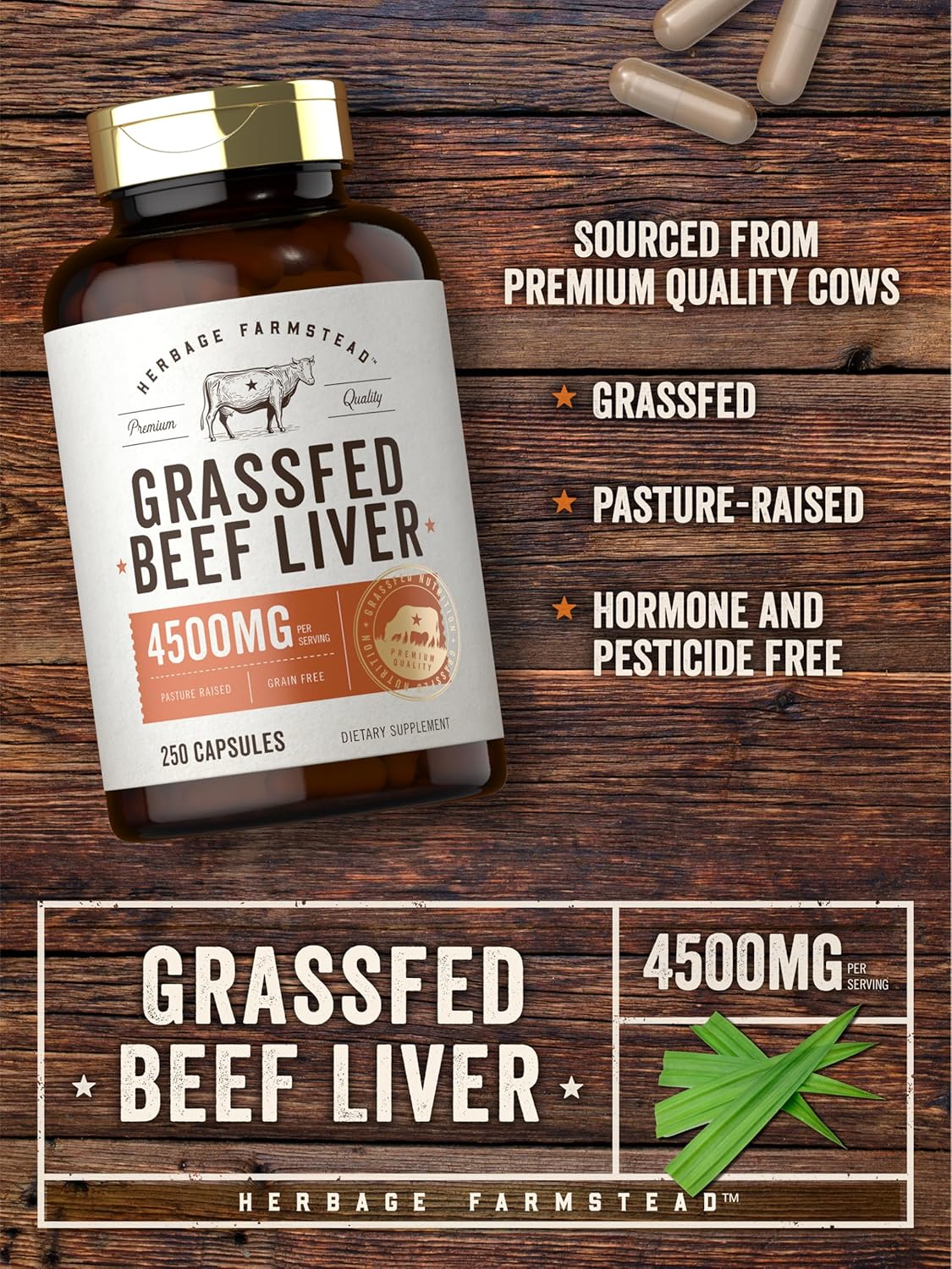 Grass Fed Beef Liver 4500mg per serving | 250 Capsules - Image 4