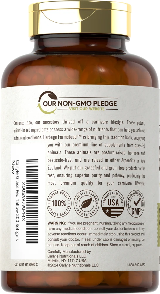 Grass Fed Tallow 3120mg per serving | 200 Softgels - Image 3