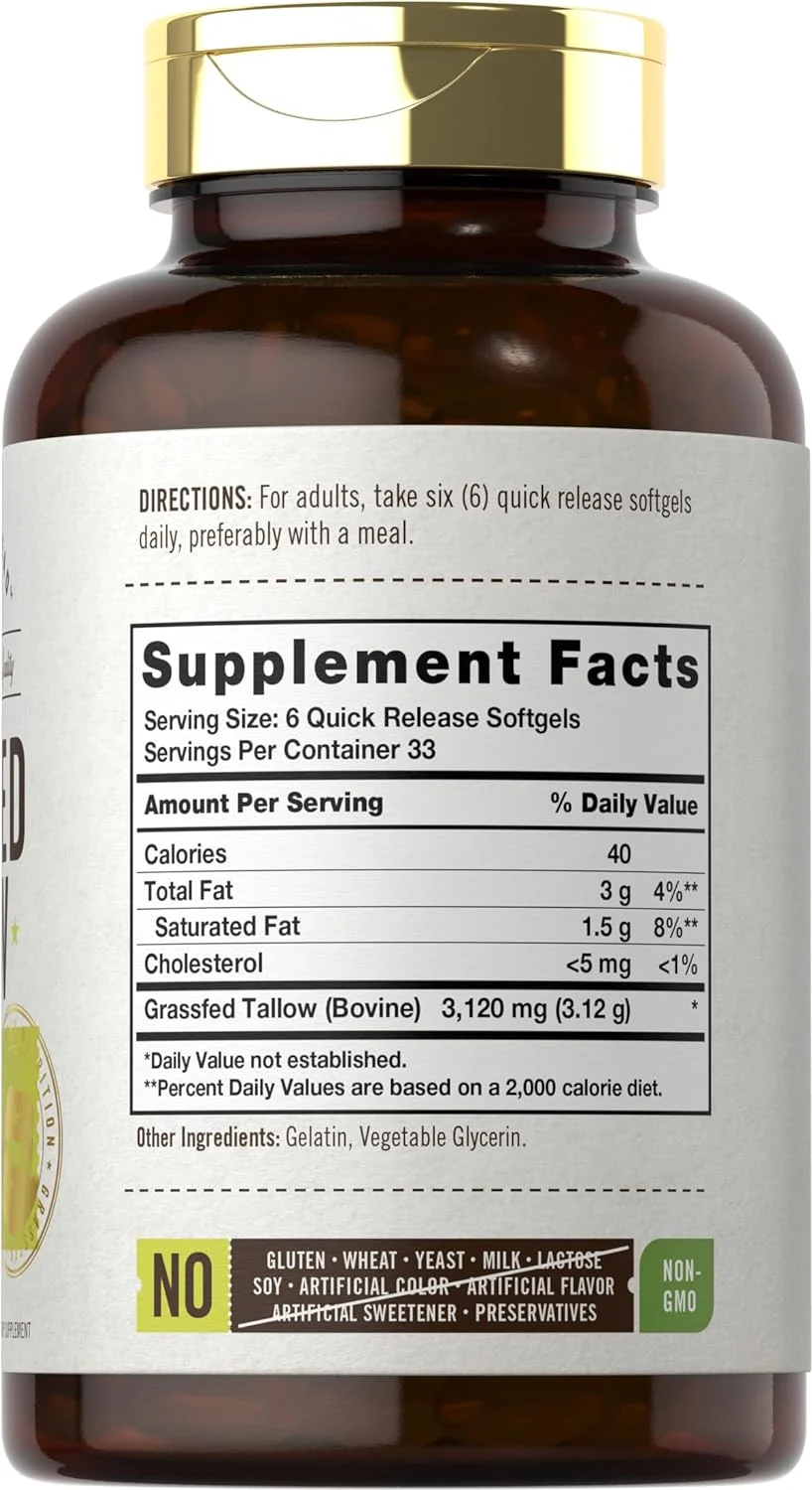 Grass Fed Tallow 3120mg per serving | 200 Softgels - Image 4
