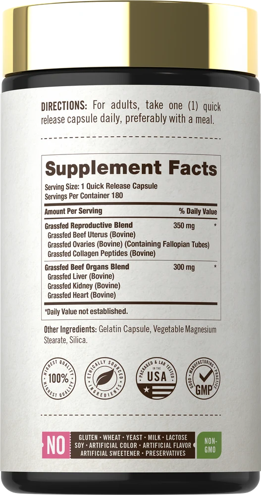 Grassfed Beef Organ Supplement for Women | 180 Capsules - Image 2