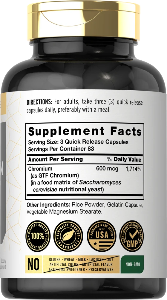 GTF Chromium 600mcg per serving | 250 Capsules - Image 2