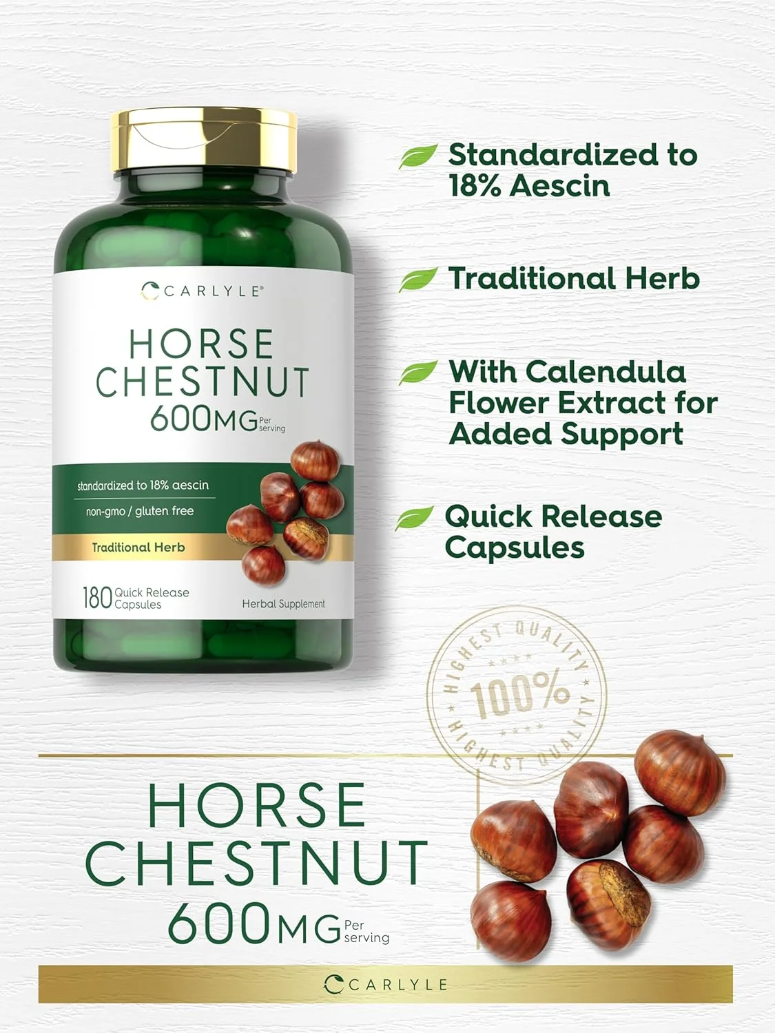 Horse Chestnut 600mg per serving | 180 Capsules - Image 4