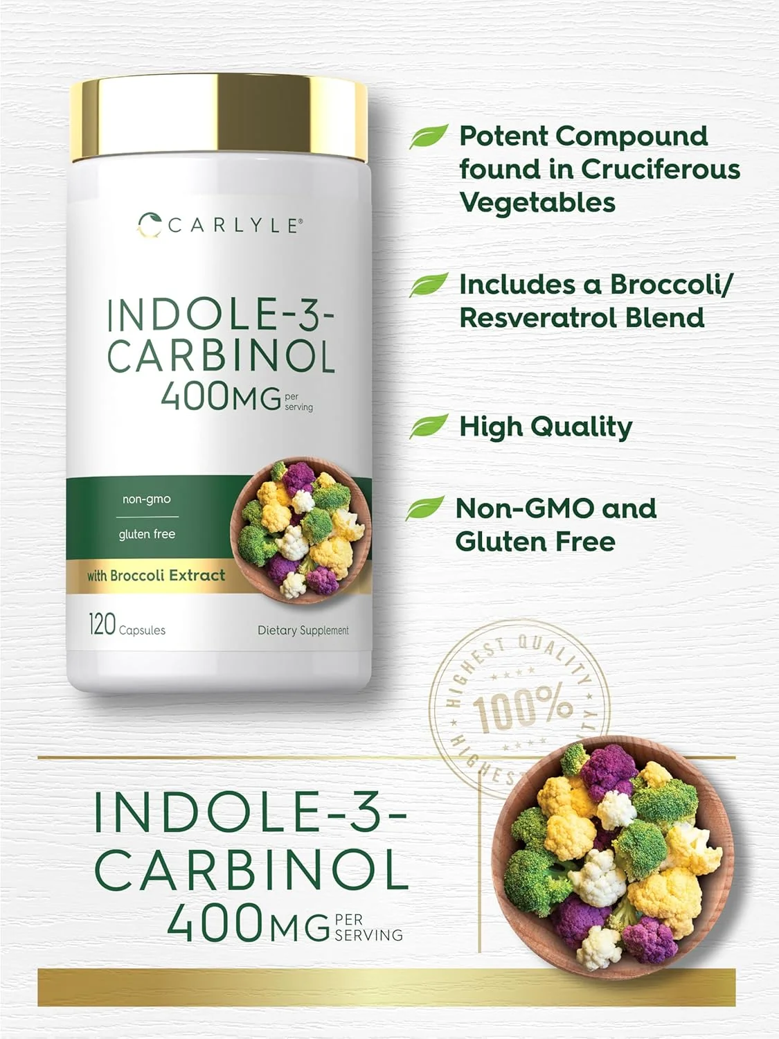 Indole-3-Carbinol 400mg per serving | 120 Capsules - Image 4