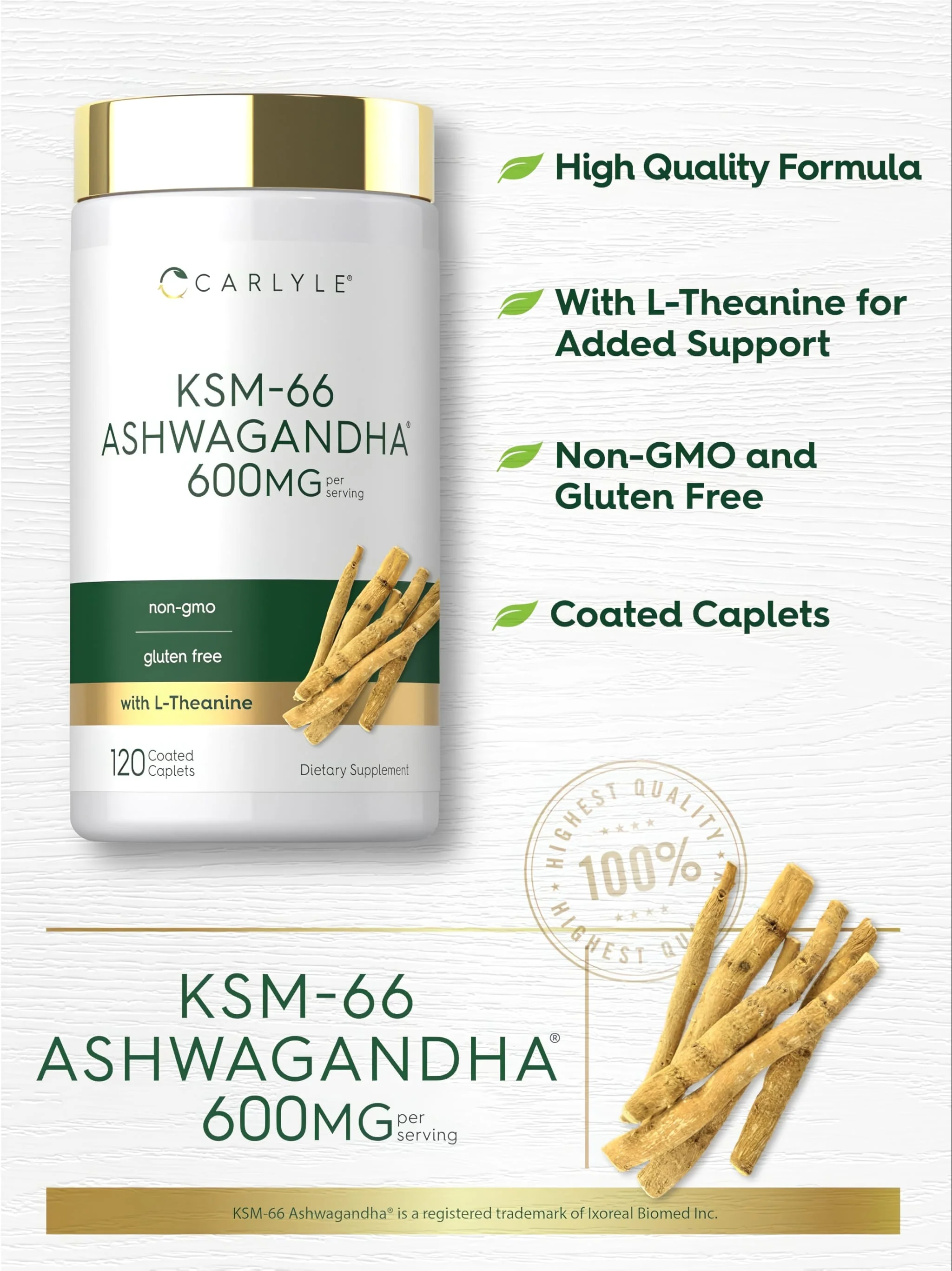 KSM-66 Ashwagandha Root Extract 600mg per serving | 120 Caplets - Image 4