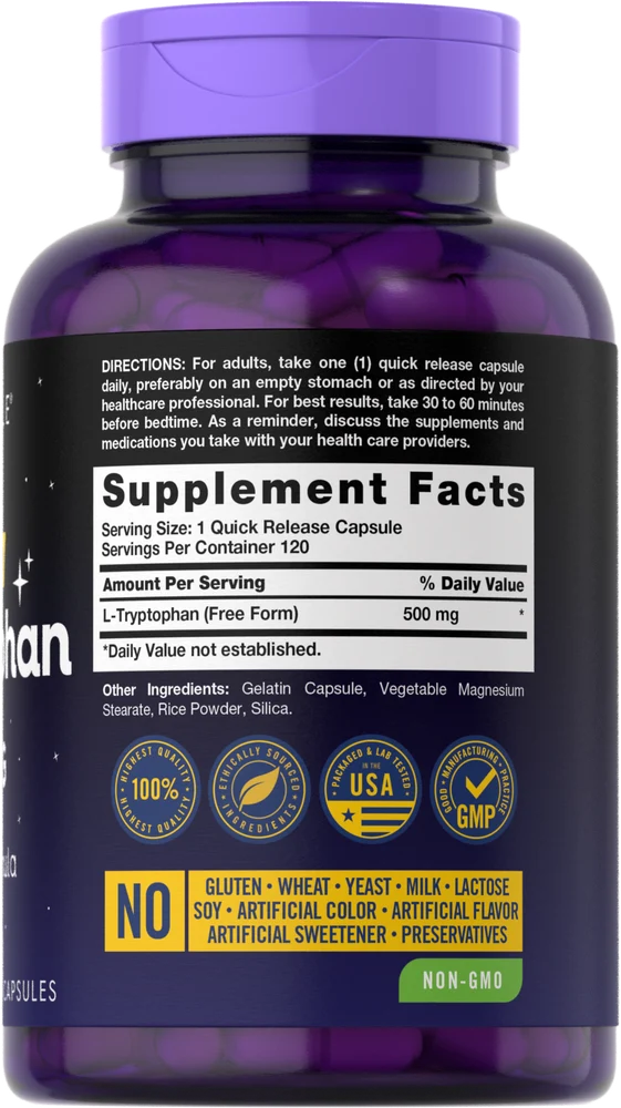 L-Tryptophan 500mg | 120 Capsules - Image 2