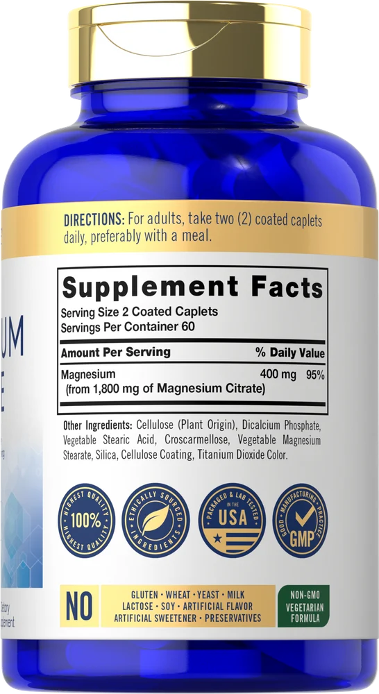 Magnesium Citrate 1800mg per serving | 120 Caplets - Image 2