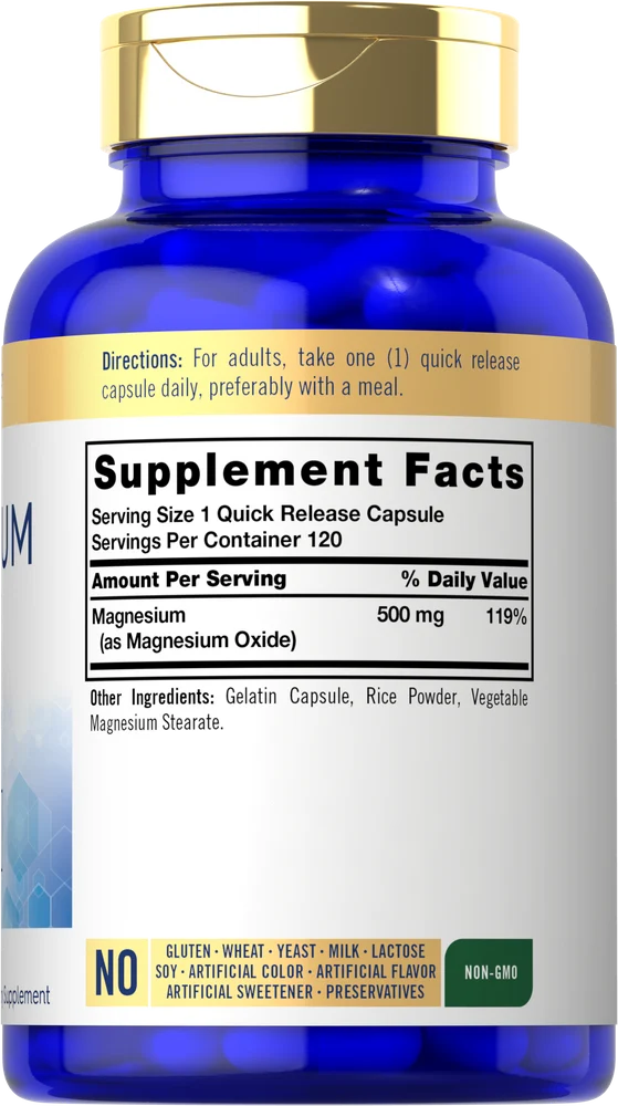 Magnesium Oxide 500mg | 120 Capsules - Image 2