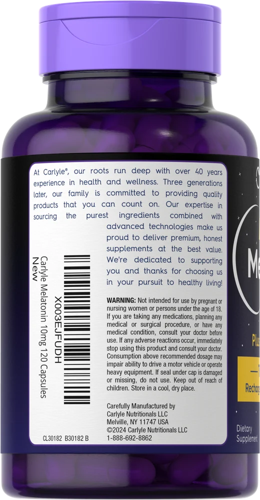 Melatonin 10mg per serving with Ashwagandha | 120 Capsules - Image 3