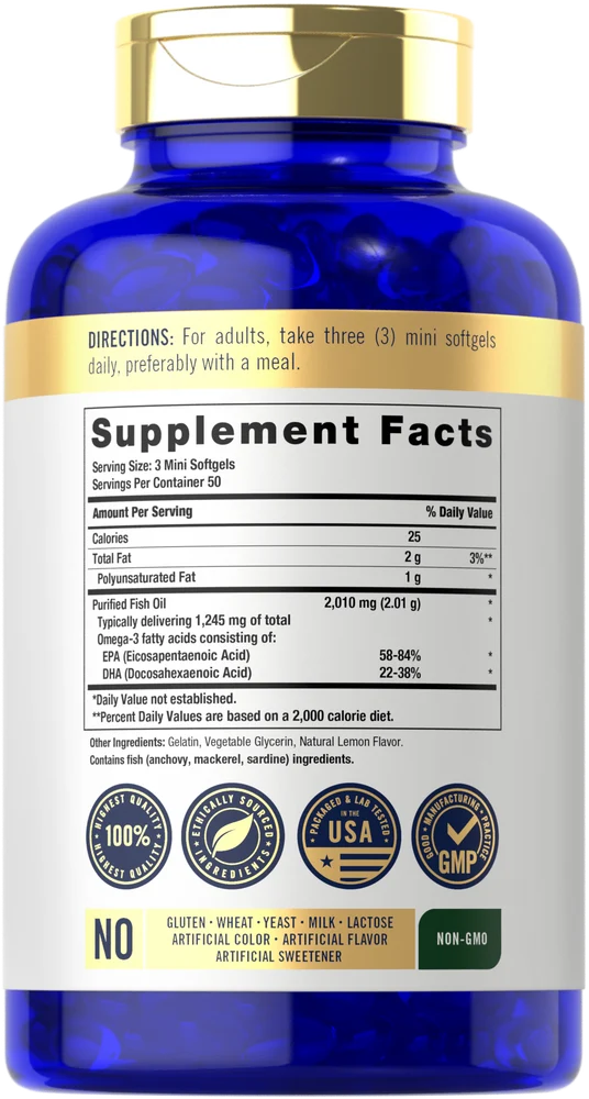Mini Fish Oil Softgels 2010 mg | 150 Omega-3 Pills - Image 2
