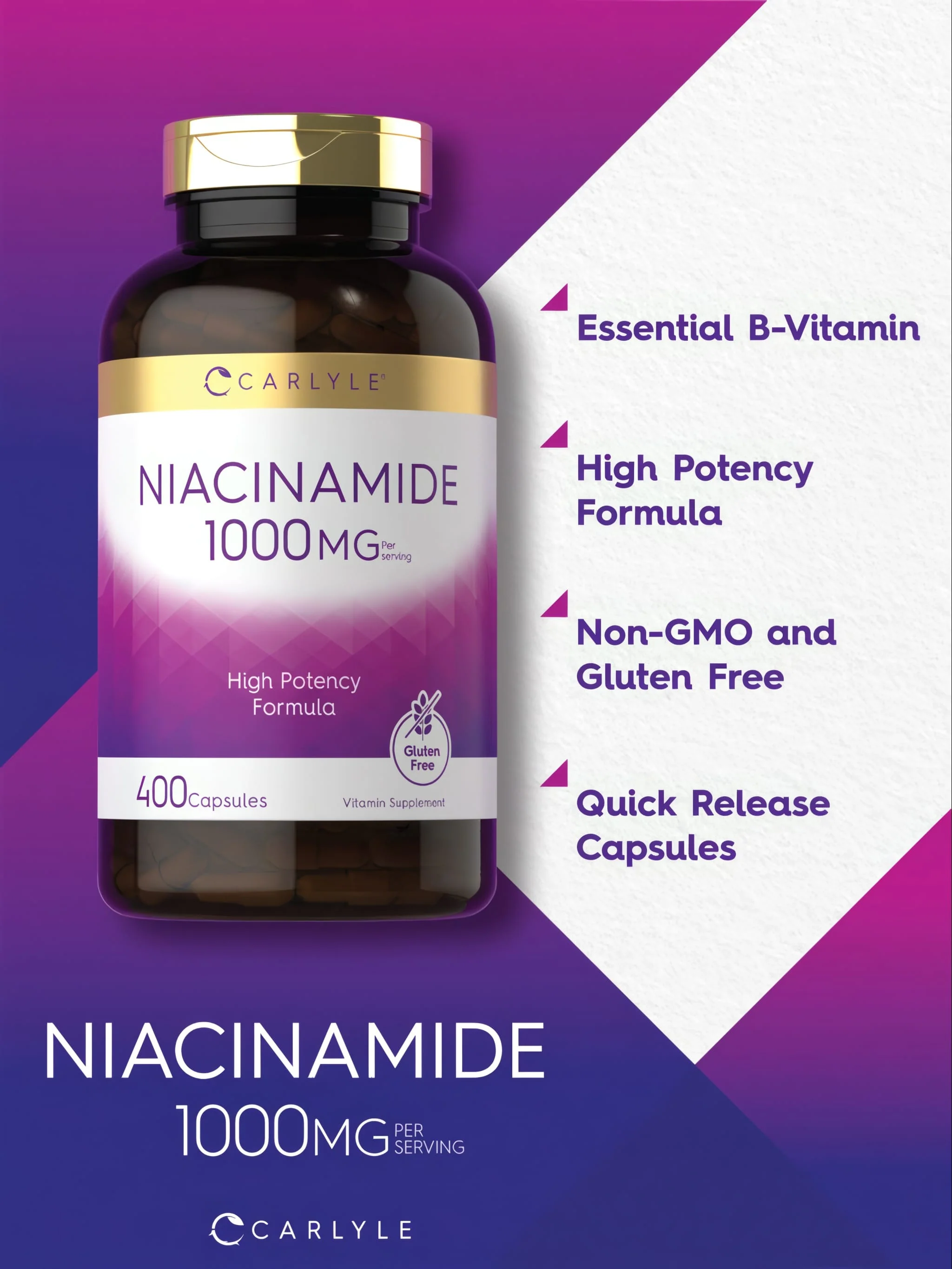 Niacinamide 1000mg per serving | 400 Capsules - Image 3