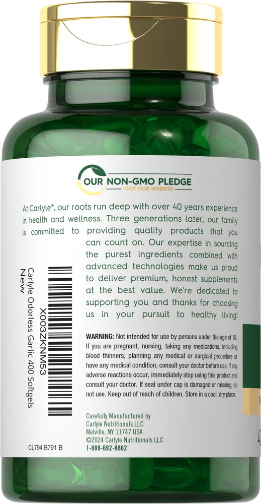 Odorless Garlic Extract | 400 Softgels - Image 3