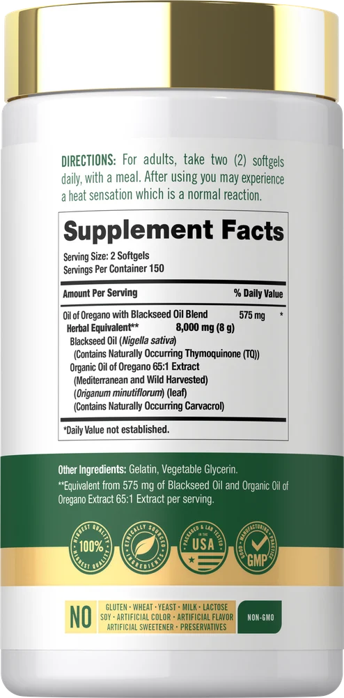 Oil of Oregano with Black Seed Oil | 300 Softgels - Image 2