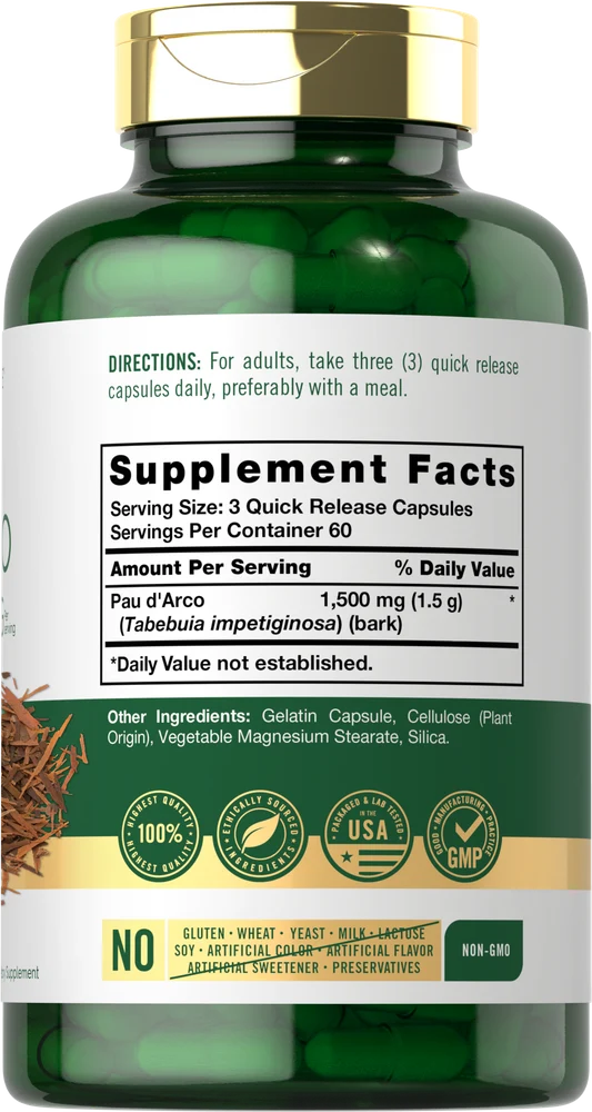 Pau D'Arco 1500mg per serving | 180 Capsules - Image 2