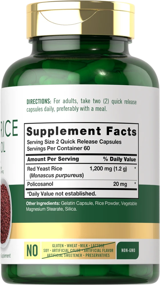 Red Yeast Rice with Policosanol 1220mg per serving | 120 Capsules - Image 2
