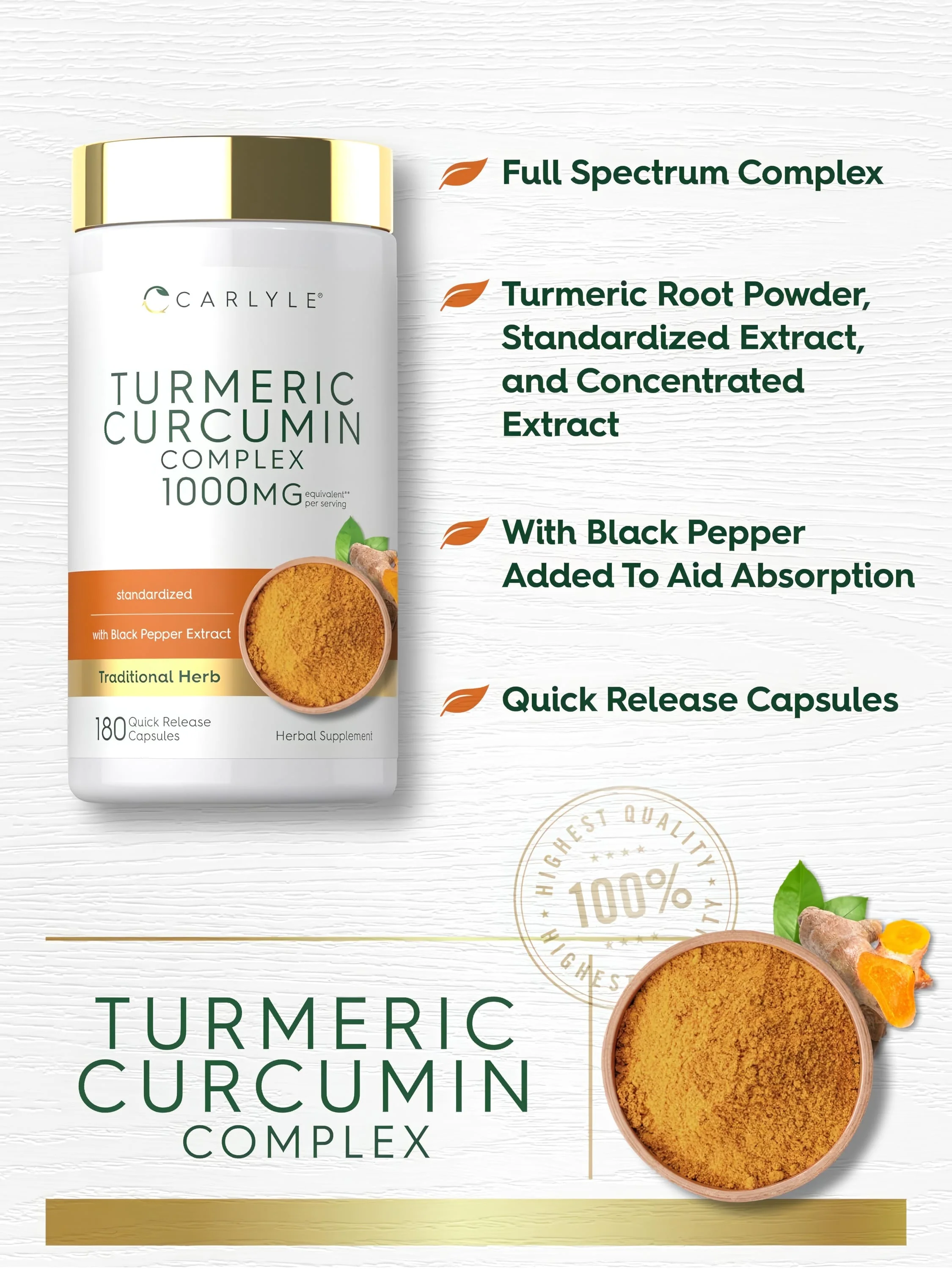 Turmeric Curcumin with Black Pepper | 180 Capsules - Image 4