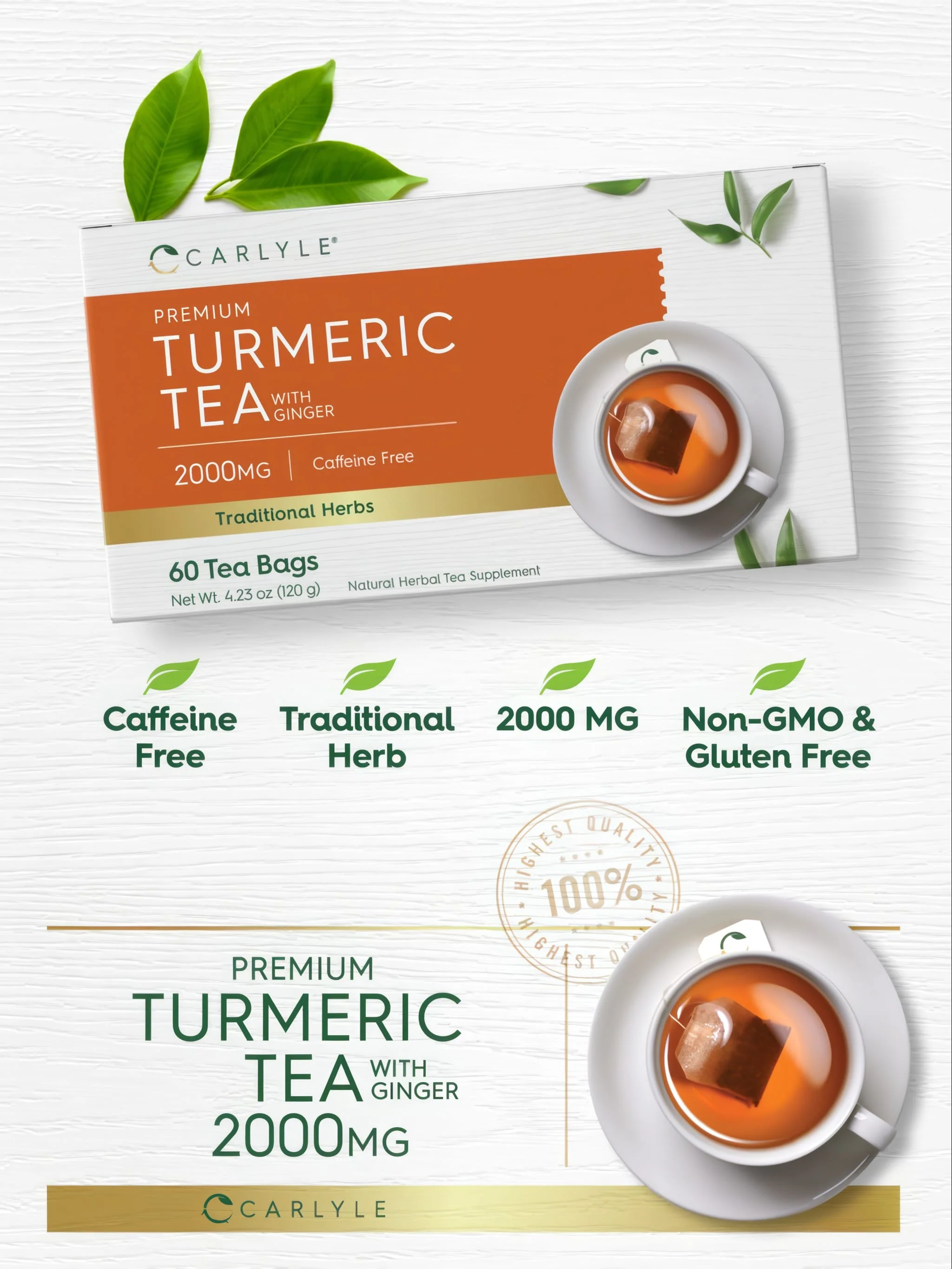 Turmeric Tea Bags with Ginger | 60 Tea Bags - Image 3